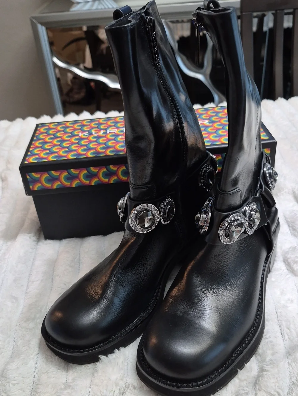 Kurt Geiger Octavia Black Leather Combat Boots Women's Sz 8 Eu 38.5 $285